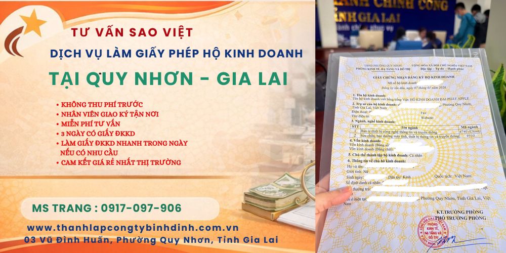 DỊCH VỤ GIẤY PHÉP KINH DOANH TẠI QUY NHƠN | SAO VIỆT HOÀN TẤT GIẤY PHÉP HỘ KINH DOANH TẠI QUY NHƠN CHỈ TRONG 03 NGÀY.